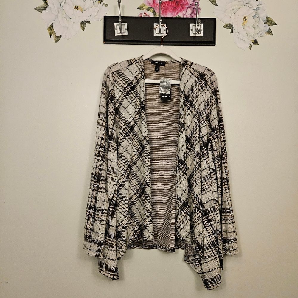 Torrid Drape Front Plaid Jacket - Picture 2 of 8